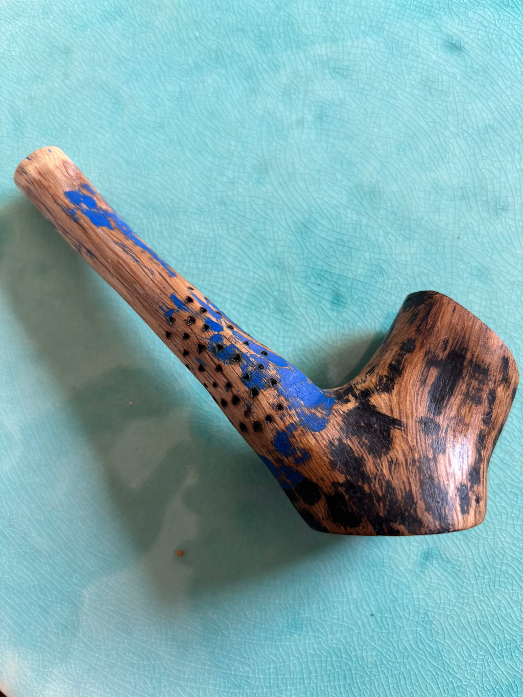 Handmade Brown Blue Billiard Tobacco Pipe Wooden Handcrafted Unique Pattern