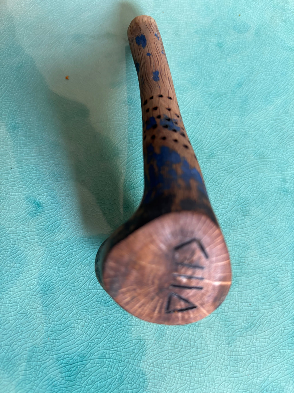 Handmade Brown Blue Billiard Tobacco Pipe Wooden Handcrafted Unique Pattern