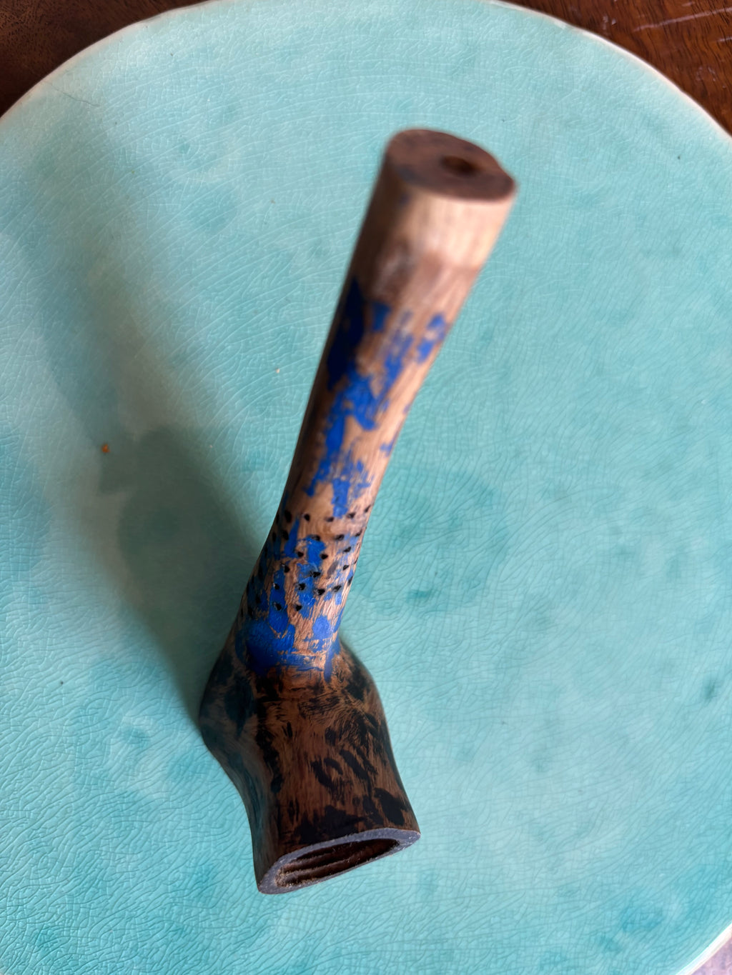 Handmade Brown Blue Billiard Tobacco Pipe Wooden Handcrafted Unique Pattern